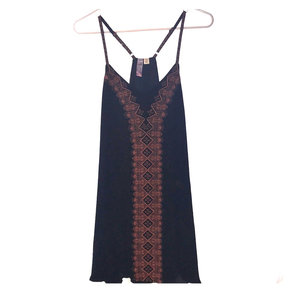 NAVY DRESS WITH CORAL EMBROIDERY